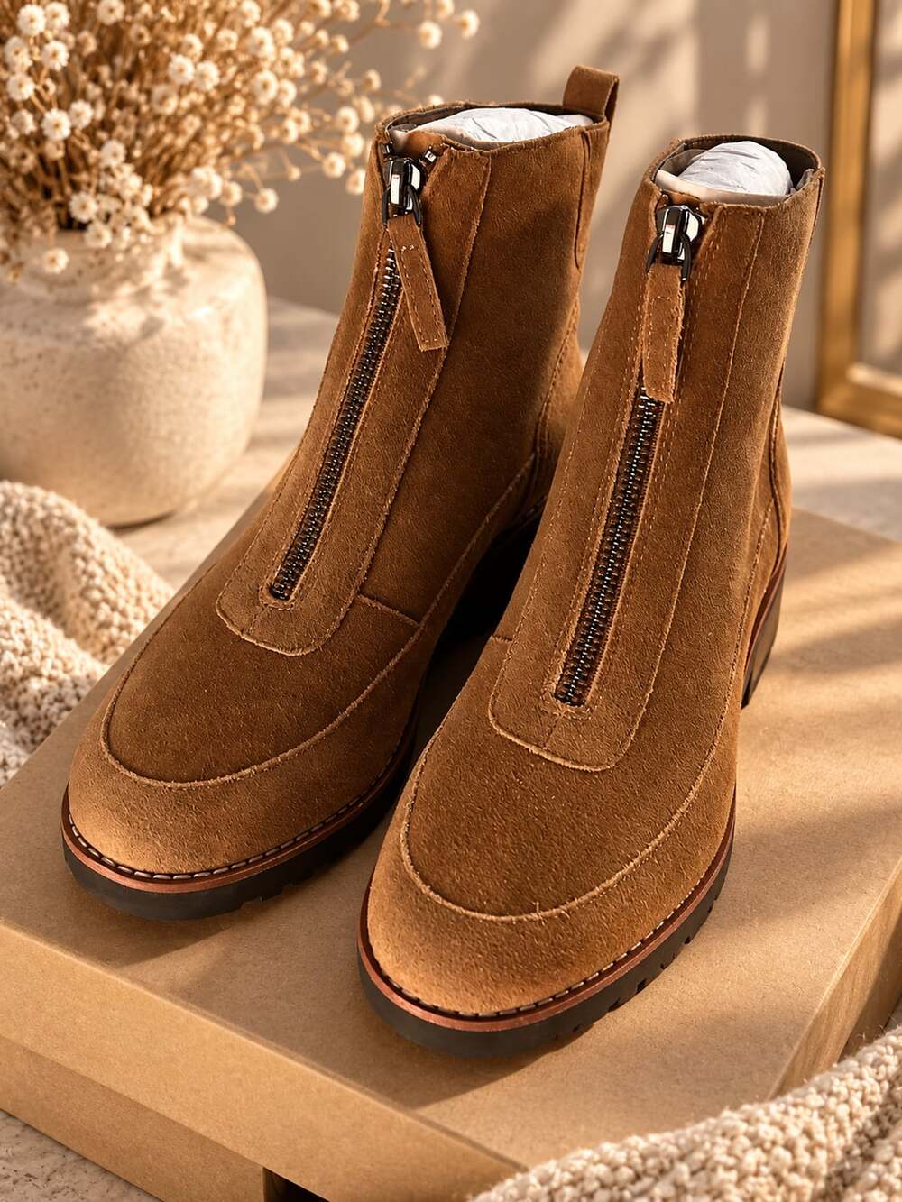 Sanctuary Ever Wedge Bootie Bourbon Suede Front Zip